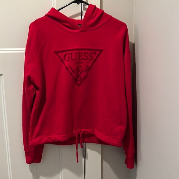 Guess red hoodie with velour logo - Picture 1 of 4
